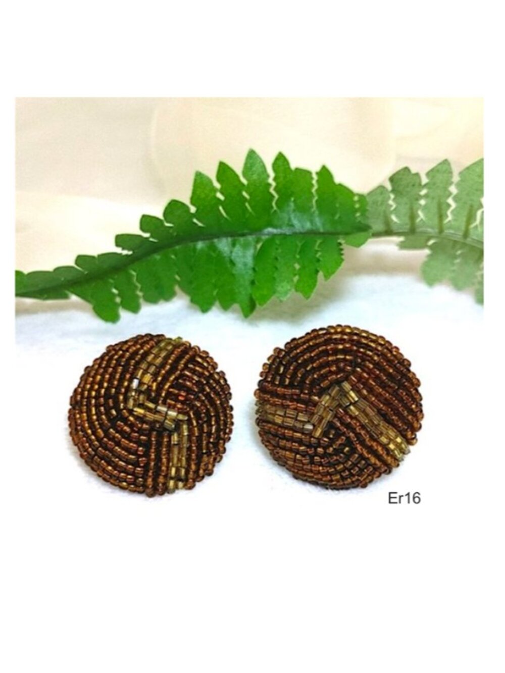 Clip-on Round Earrings Metallic Gold Bronze Beaded
